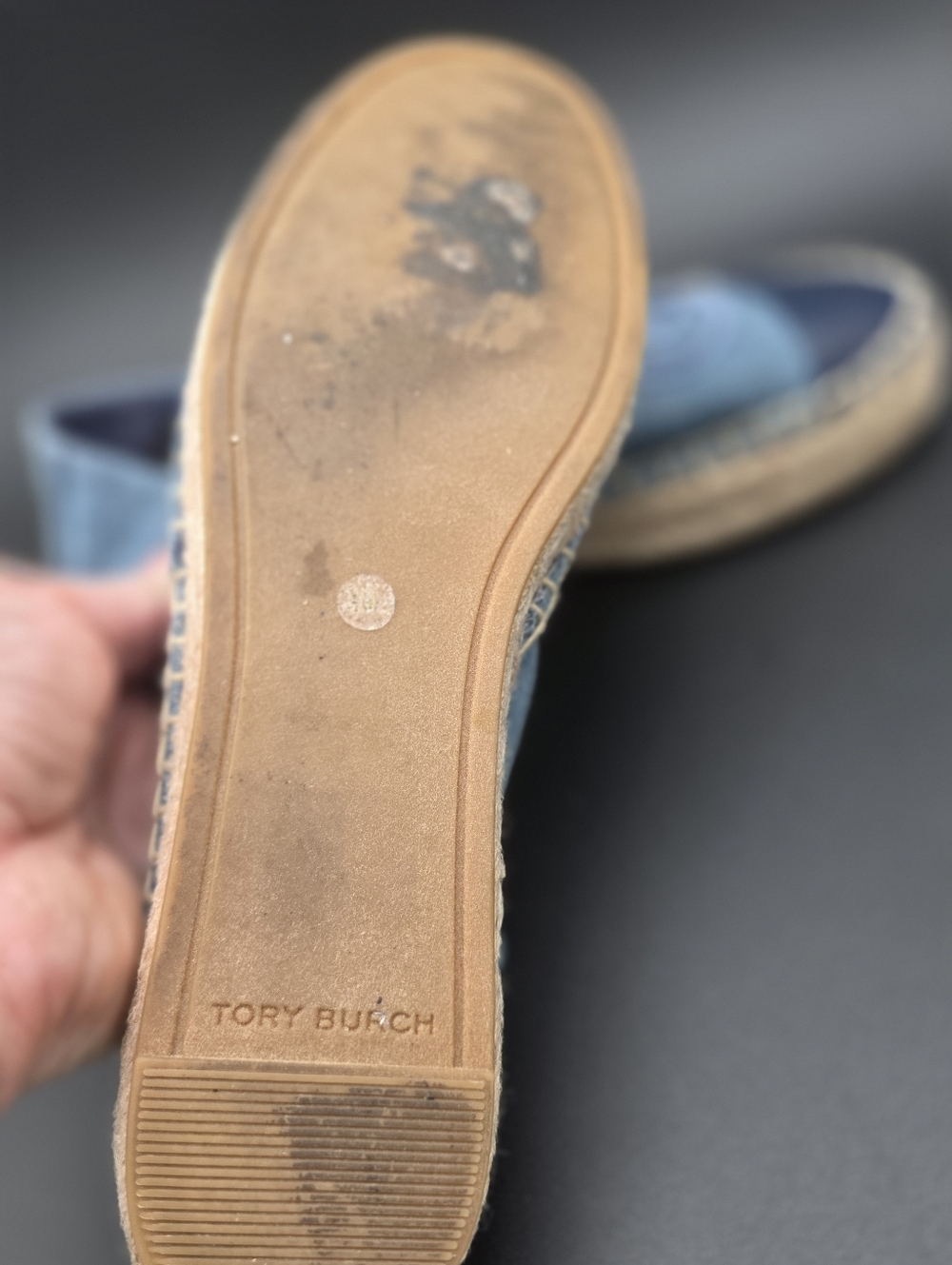 Tory Burch Benton Slip-On Platform Espadrilles in denim logo-embroidered Sz7 - Picture 6 of 7